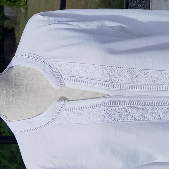 Soft Surroundings White Tunic With Lace Panel 3/4 Roll Tab Sleeve Size Petite XL - Picture 2 of 15